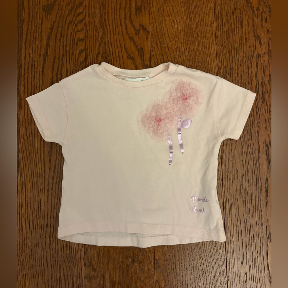 Zara 3d Mesh Floral Detail TShirt